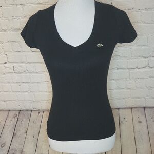 Lacoste Black V‑Neck Short Sleeve Women's Tee